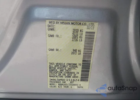 2014 Nissan Altima 2.5/S/Sv/Sl z USA, uszkodzony, nr VIN 1N4AL3AP6EC151624